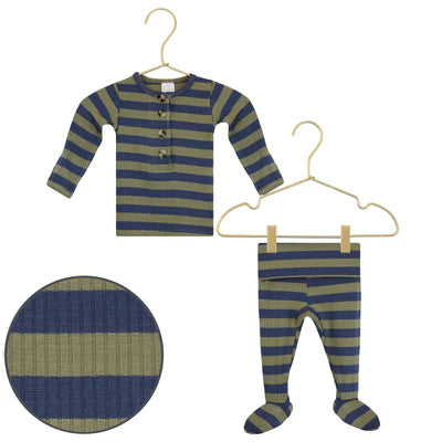 Lou Lou & Company Rome (Navy) Ribbed Top, Bottom & Top Knot Hat Set - Twinkle Twinkle Little One