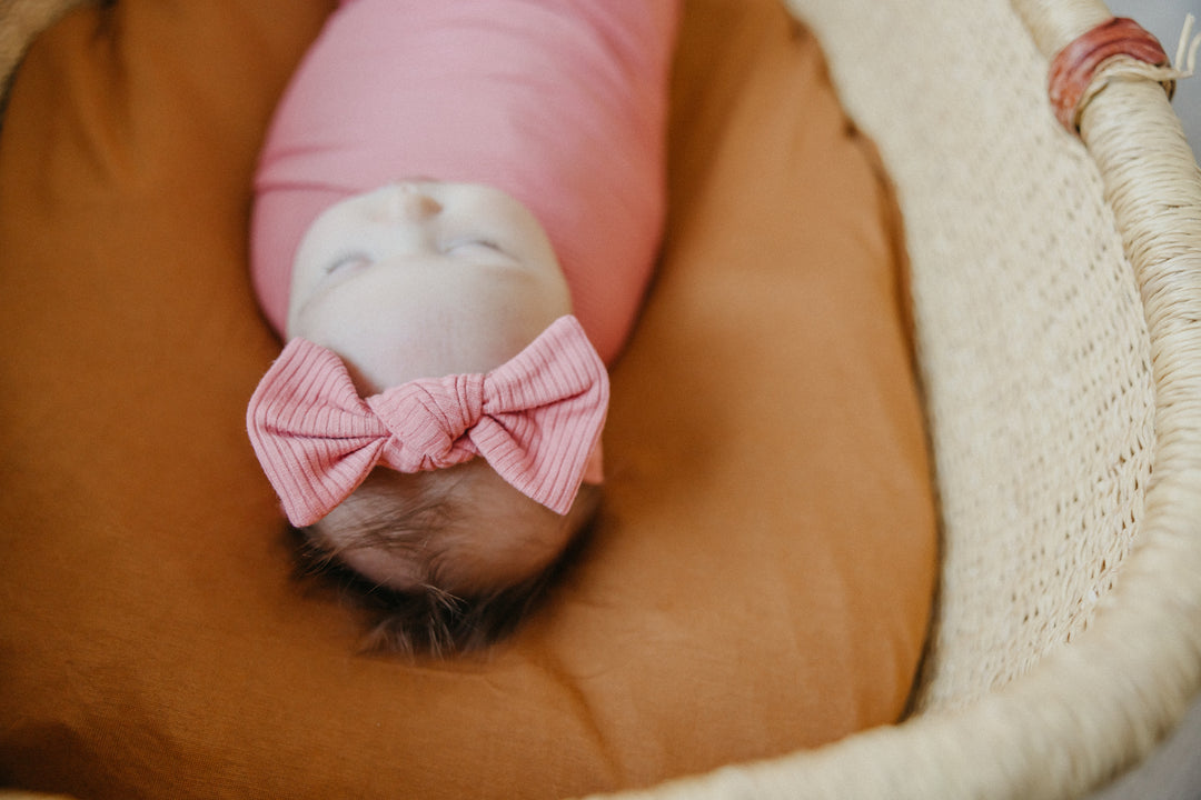Rosewood Rib Knit Swaddle Blanket & Headband Bow Set - Twinkle Twinkle Little One