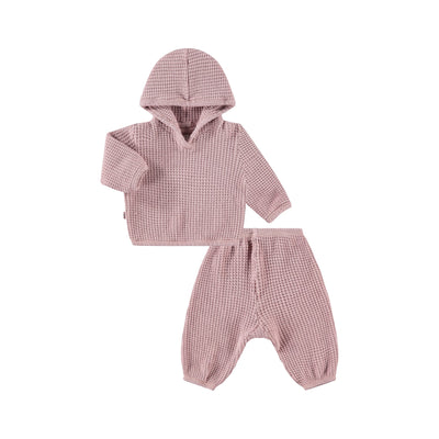 Chunky Thermal Loungewear Hoodie Set - Shell Pink