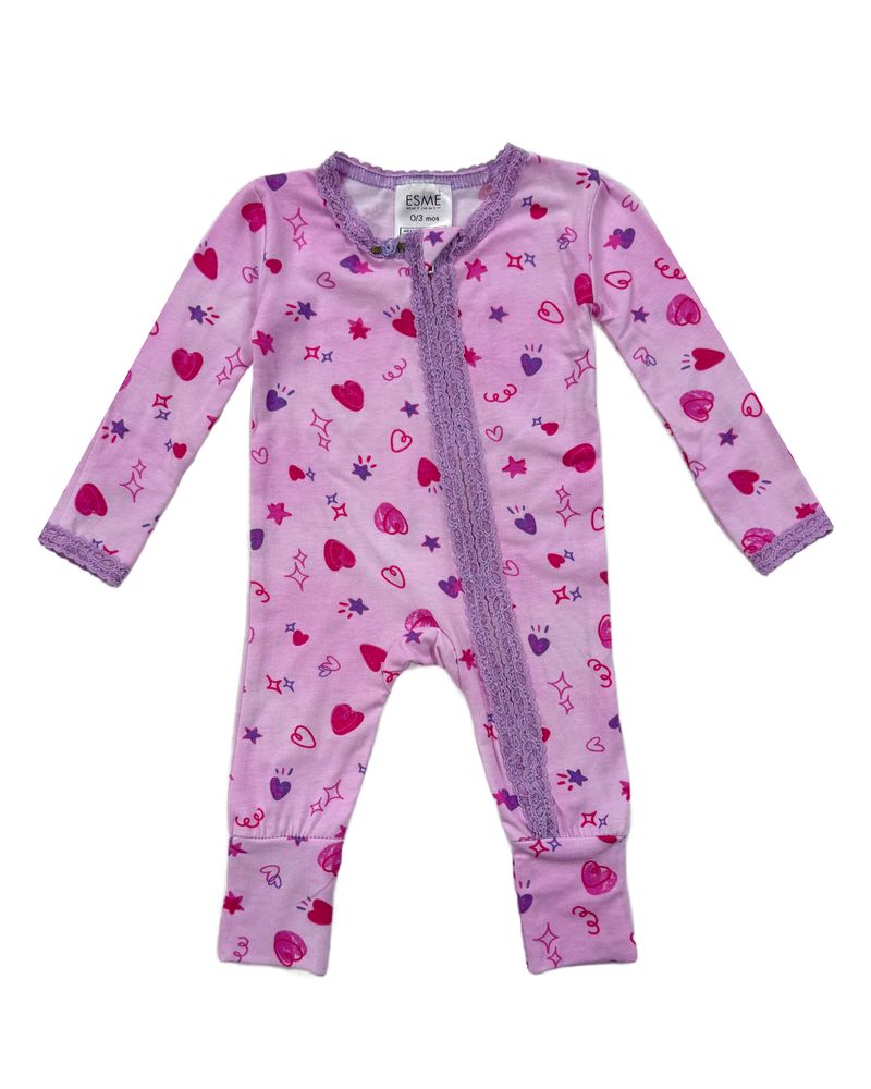 Doodle Lace Trim Flip-Footie