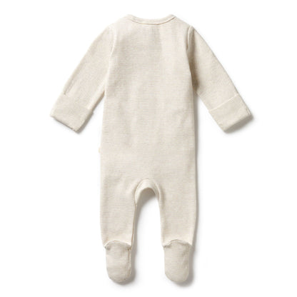 Organic Stripe Rib Zipsuit with Feet - Oatmeal - Twinkle Twinkle Little One