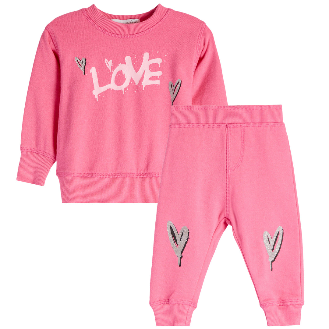 Love Long Sleeve Tee & Pant Set - Pink