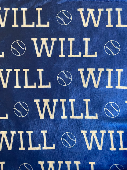 Sugar + Maple Plush Minky Fleece Personalized Blanket | Baseball Icon Repeating Name - Twinkle Twinkle Little One