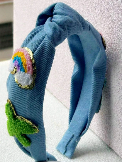 Light Denim Chenille Patch Headband - Twinkle Twinkle Little One