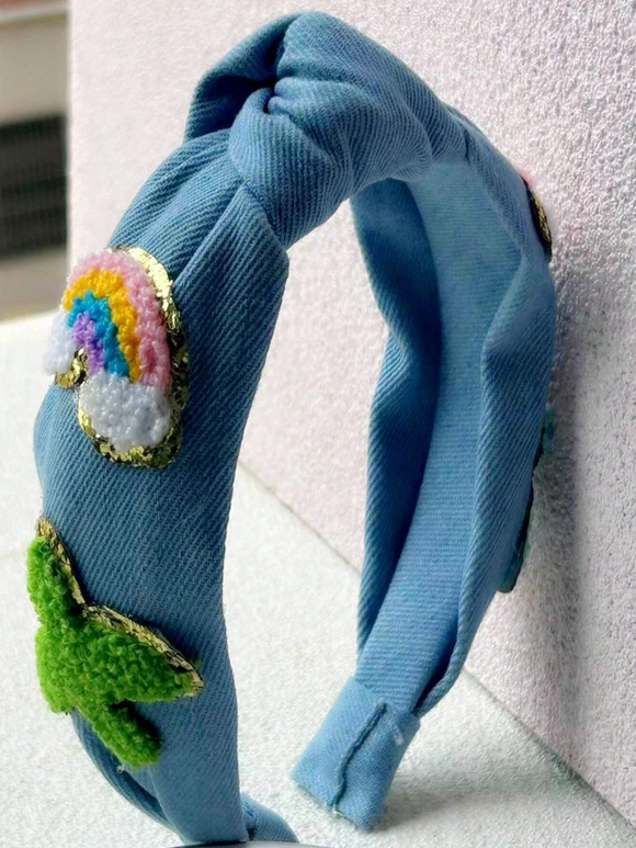 Light Denim Chenille Patch Headband - Twinkle Twinkle Little One