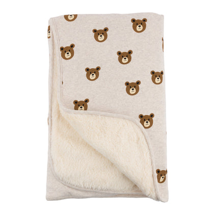 Teddy Bear Face Print Snowdrift Layette Blanket - Malt - Twinkle Twinkle Little One
