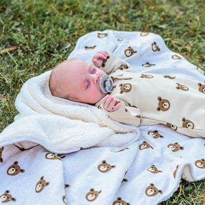 Teddy Bear Face Print Snowdrift Layette Blanket - Malt - Twinkle Twinkle Little One