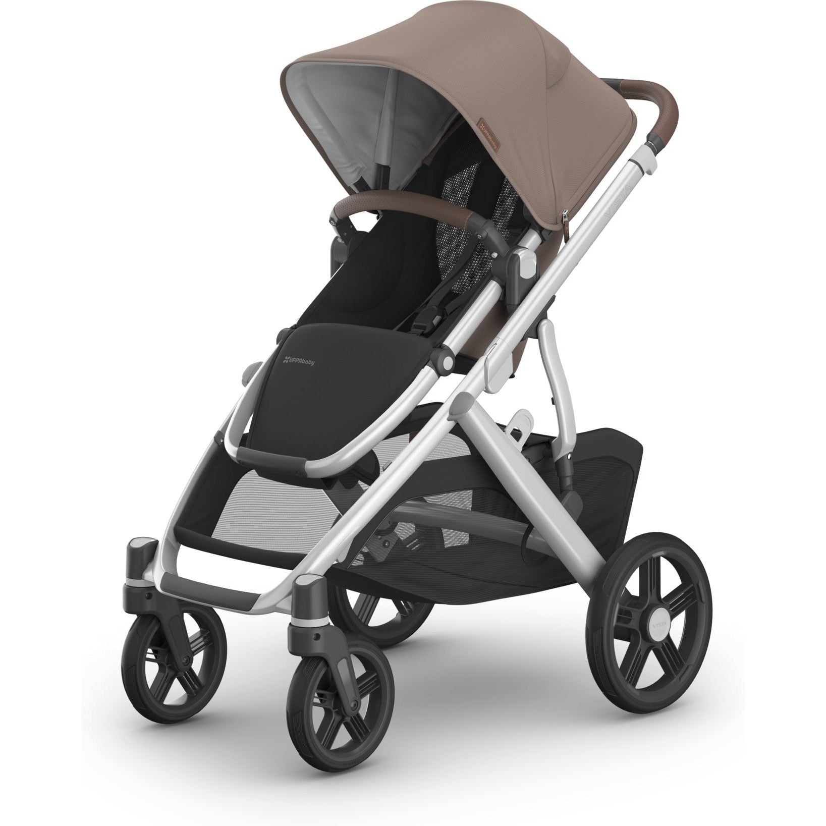 Buy theo-dark-taupe-silver-frame-chestnut-leather UPPAbaby Vista V3 Stroller