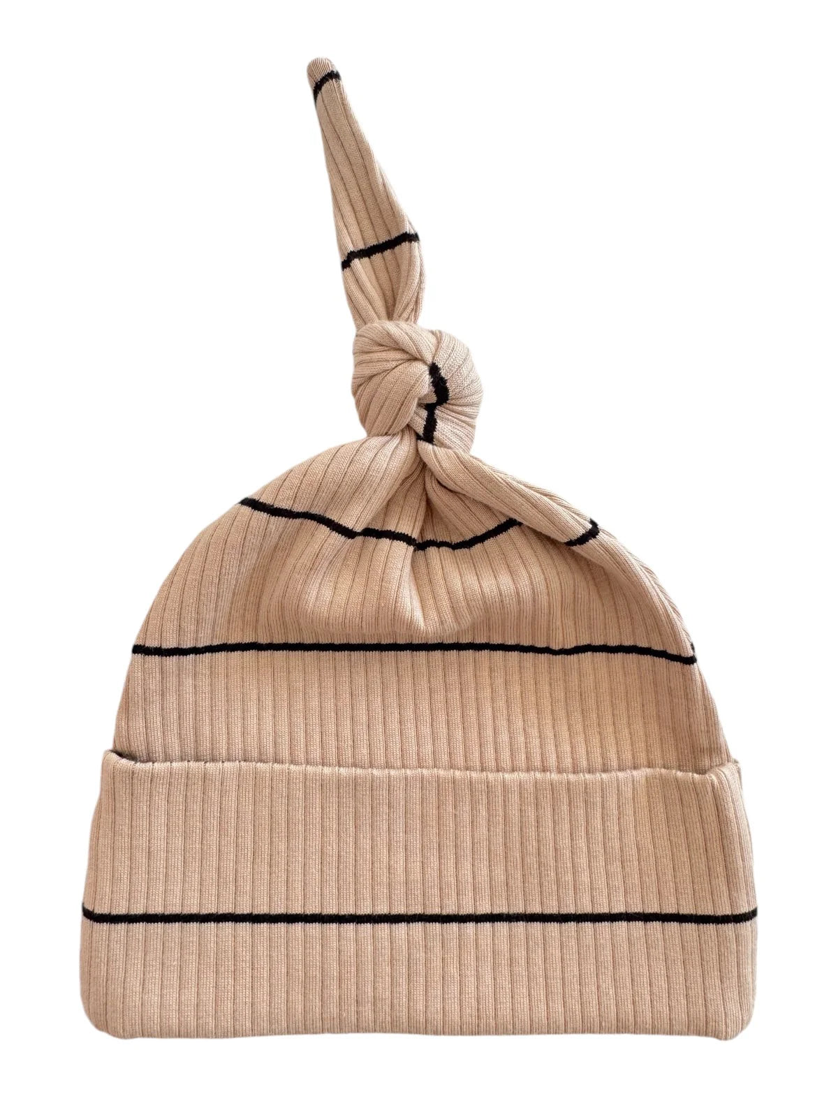 Tan & Black Stripe Organic Ribbed Beanie