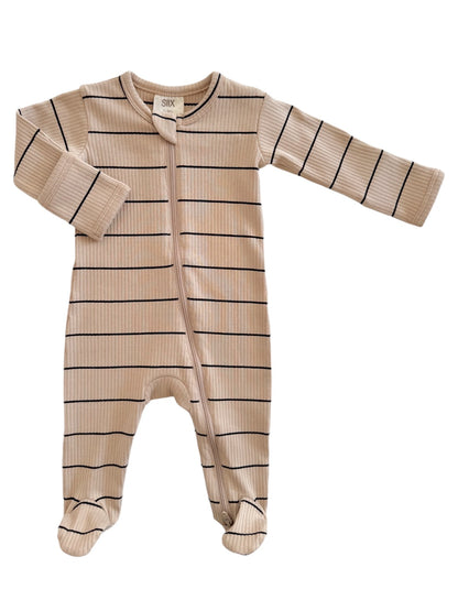 Tan & Black Stripe Organic Ribbed Footie - Twinkle Twinkle Little One