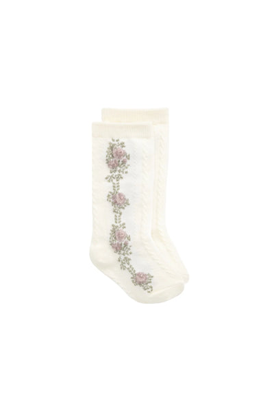 Tasha Floral Jacquard Sock Egret - Twinkle Twinkle Little One