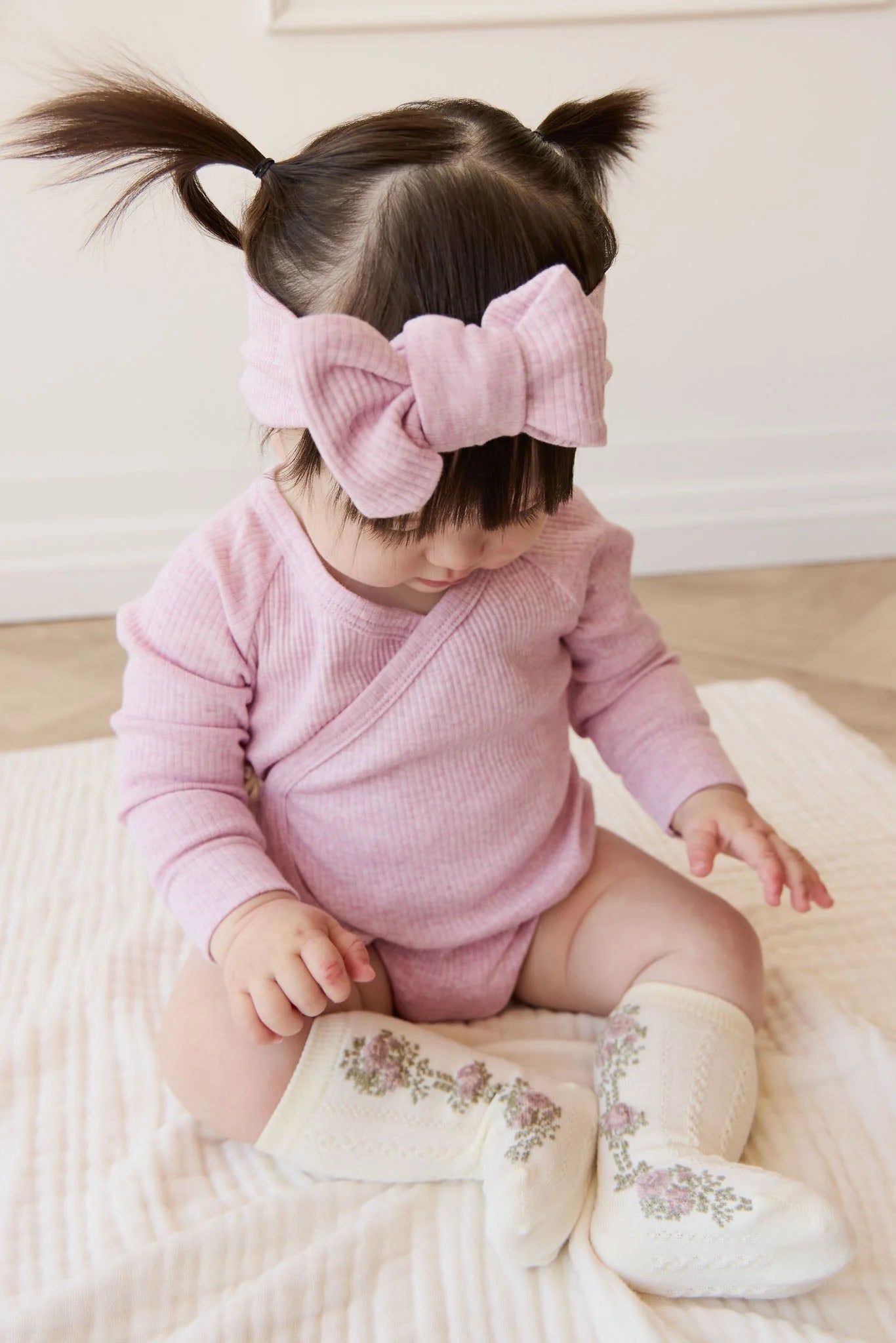 Tasha Floral Jacquard Sock Egret - Twinkle Twinkle Little One