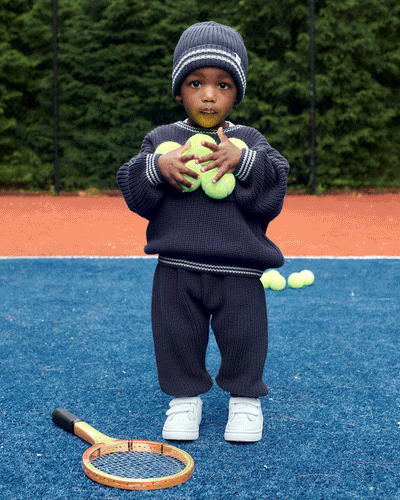 7 A.M. Chunky Tennis Beanie - Navy Pearl Grey - Twinkle Twinkle Little One
