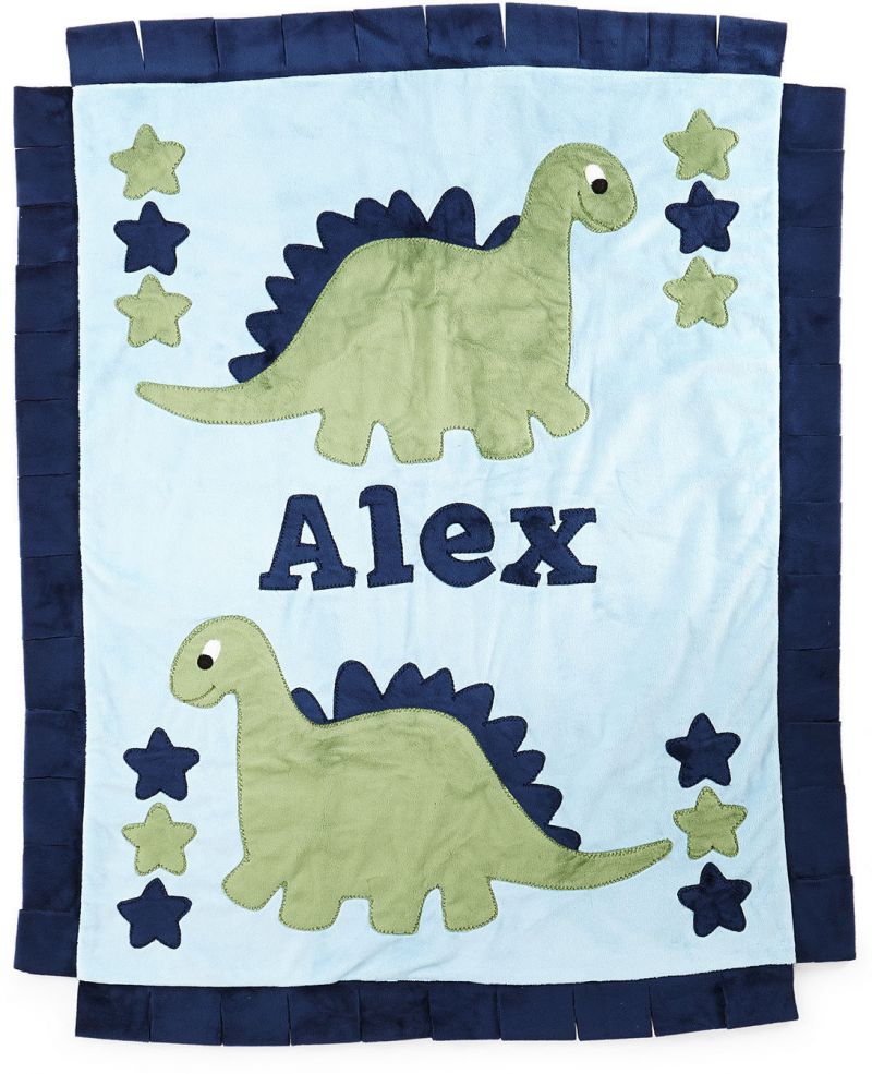 Personalized Double Dinosaur Boogie Baby Crib Blanket with Trim - Twinkle Twinkle Little One
