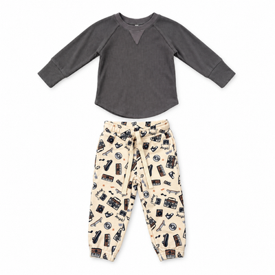 Tornado Gray Ribbed Top & Retro Skater Joggers Set