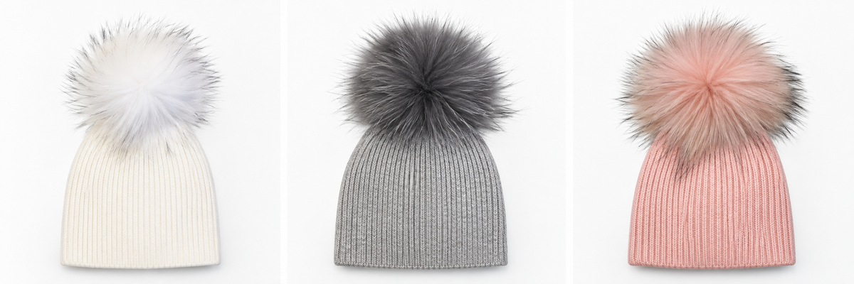 Knitted Wool RibbedHat With Fur Pom