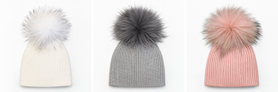 Knitted Wool RibbedHat With Fur Pom