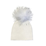 Knitted Wool RibbedHat With Fur Pom