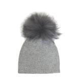 Knitted Wool RibbedHat With Fur Pom