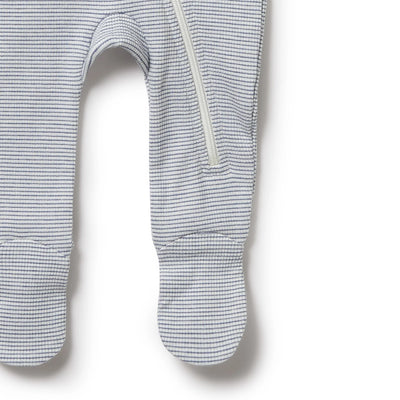 Organic Stripe Rib Zipsuit with Feet - Raindrop - Twinkle Twinkle Little One