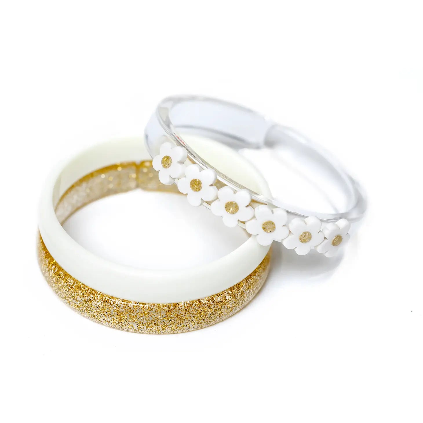 White Flowers + Gold Bangles  (Set of 3) - Twinkle Twinkle Little One