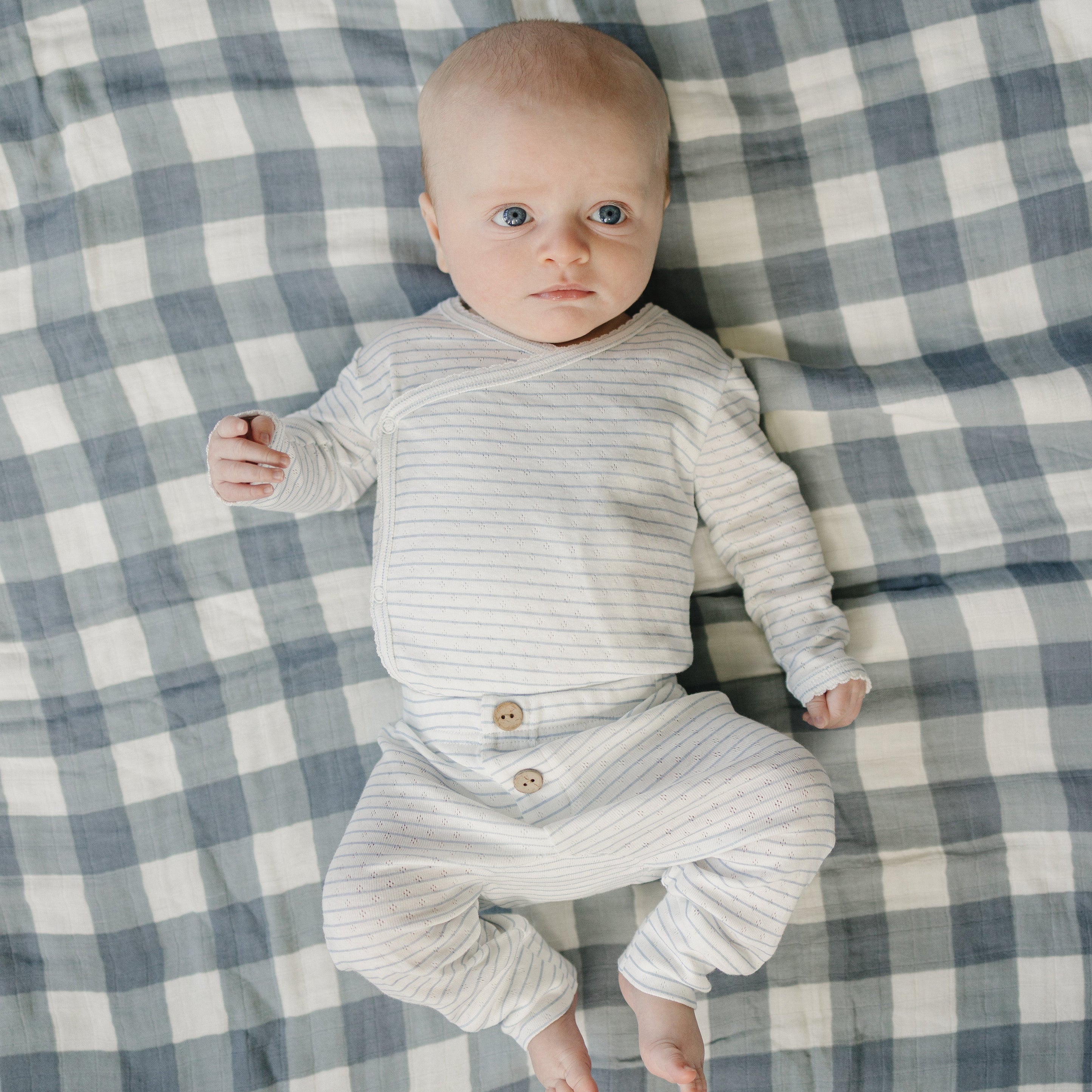 Blue Stripe Pointelle Layette Set - Newborn