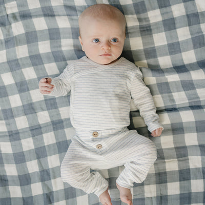 Blue Stripe Pointelle Layette Set - Newborn