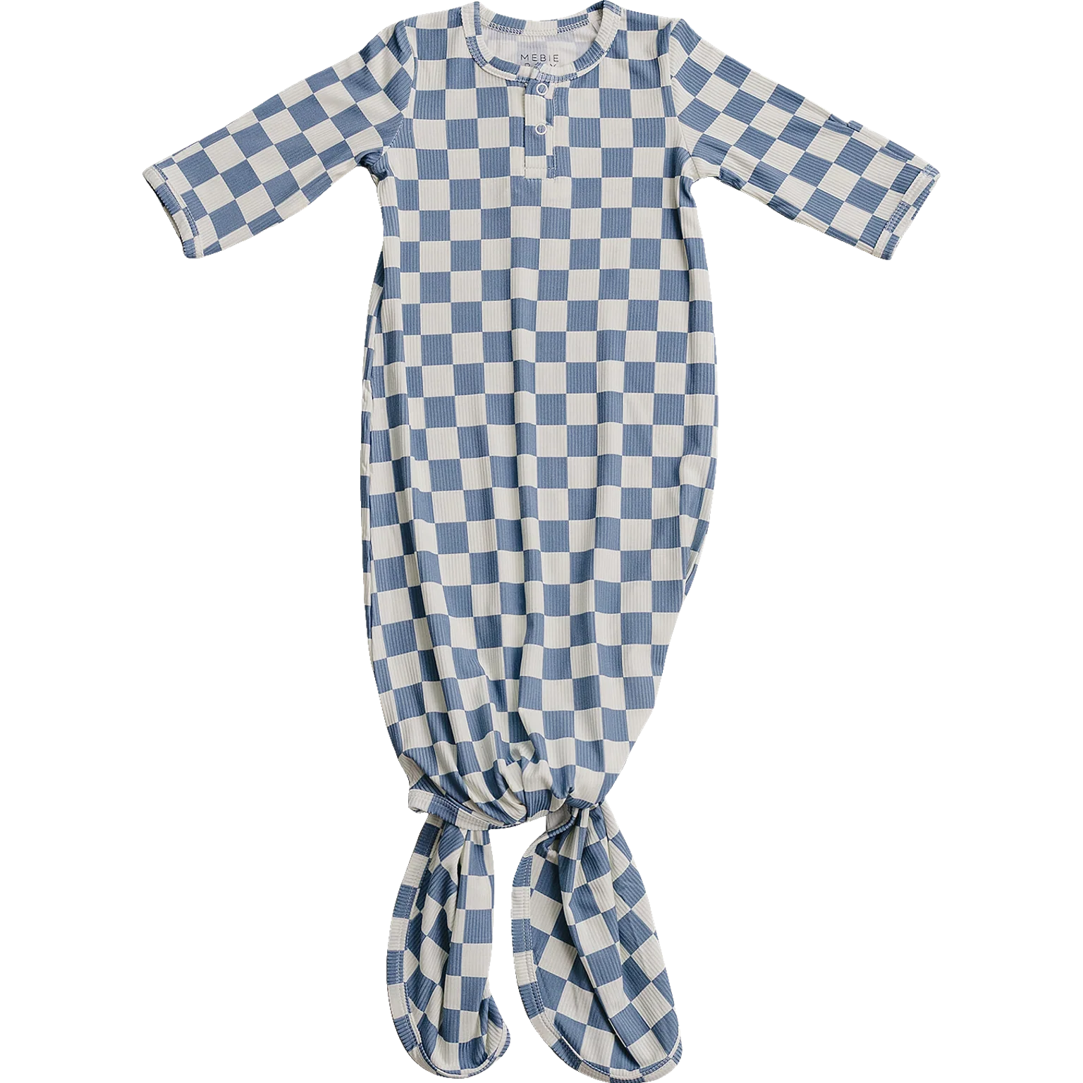 Blue Checkered Ribbed Bamboo Knot Gown