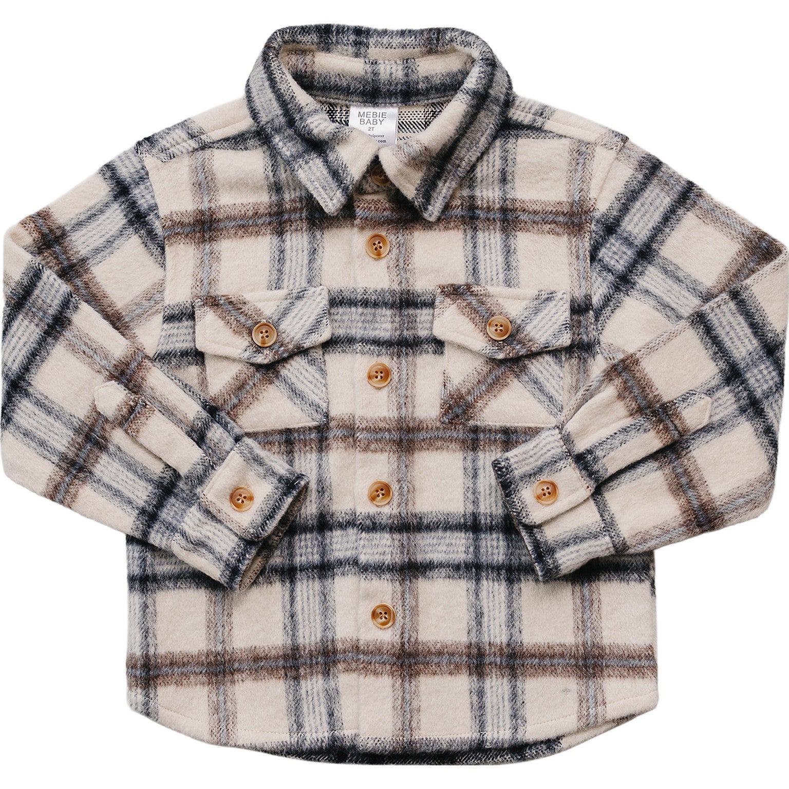 Plaid shirt with brown and white pattern on a white background