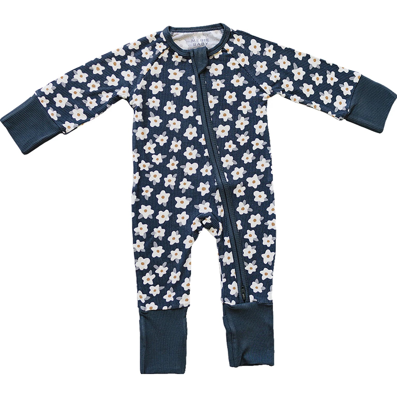 Navy Daisy Ribbed Bamboo Zipper