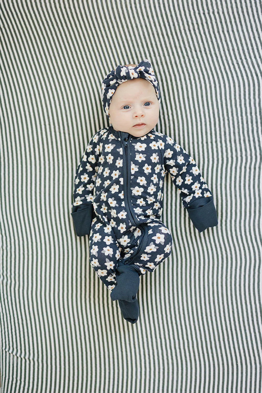 Navy Daisy Ribbed Bamboo Zipper