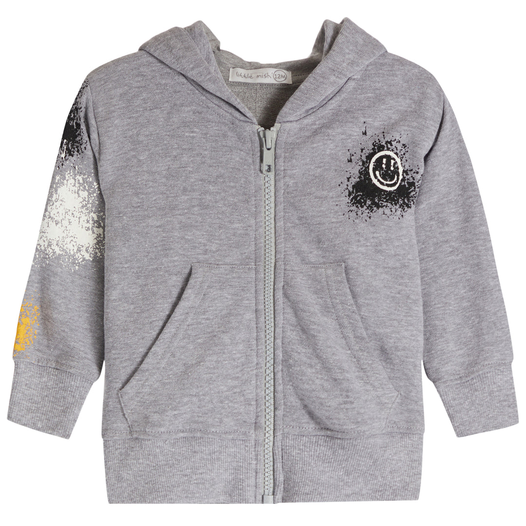 Little Mish Happy Boy Graffiti Zip Hoody - Heather