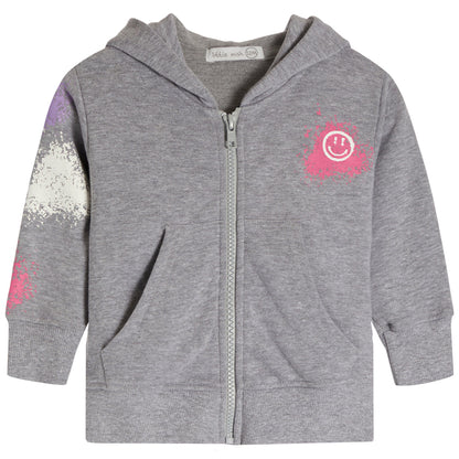 Little Mish Happy Girl Graffiti Zip Hoody - Heather - Twinkle Twinkle Little One