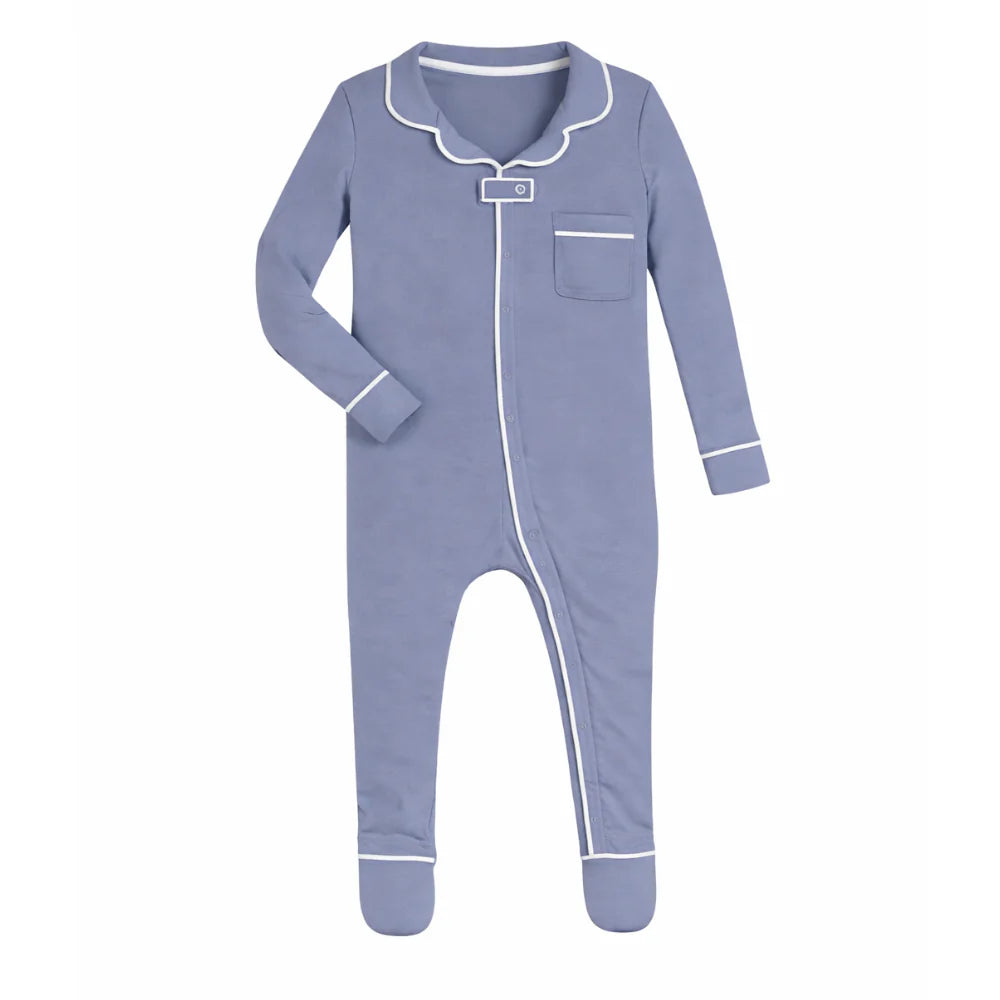 ZIPPER FOOTIE W/ COLLAR - SLATE BLUE