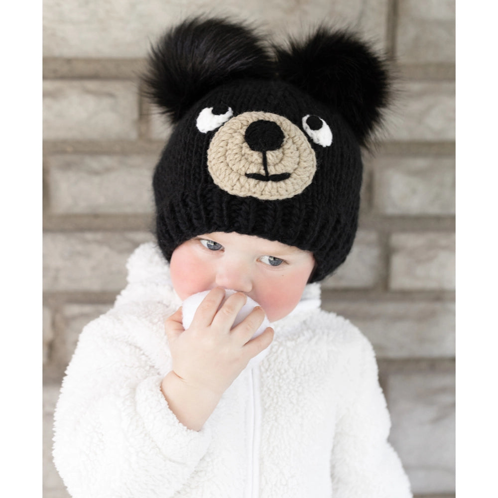 Black Bear Hand Knit Beanie Hat