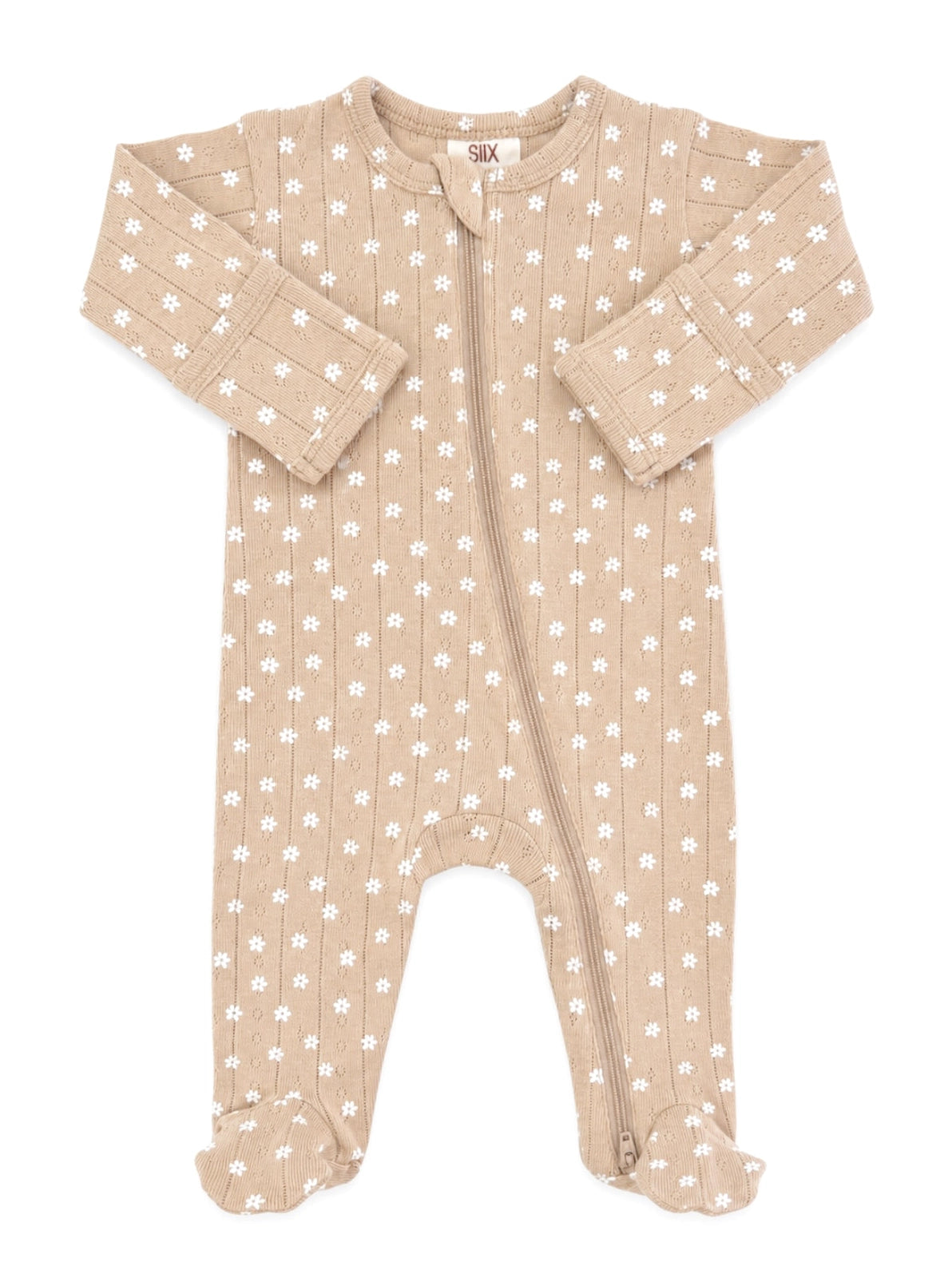 Almond Bloom Organic Pointelle 2-Way Zip Footie