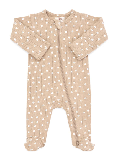 Almond Bloom Organic Pointelle 2-Way Zip Footie
