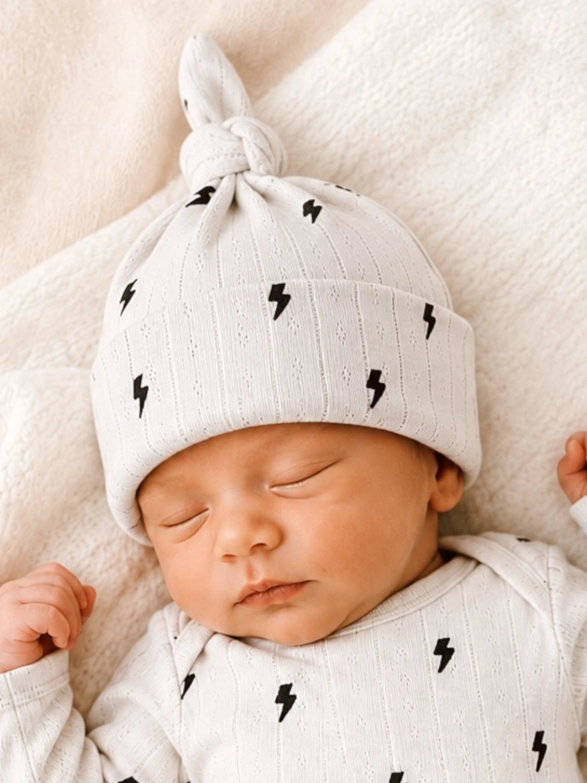 Lightening Bolts Organic Pointelle Beanie