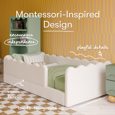 Babyletto Rizo Montessori-Inspired Twin Floor Bed with Guardrails