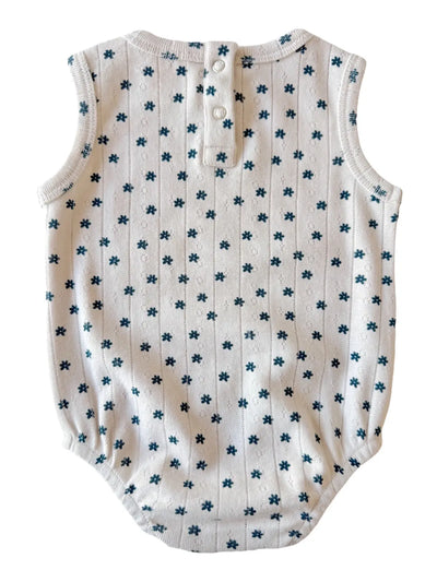Blue Flower Organic Pointelle Dune Bubble - Twinkle Twinkle Little One