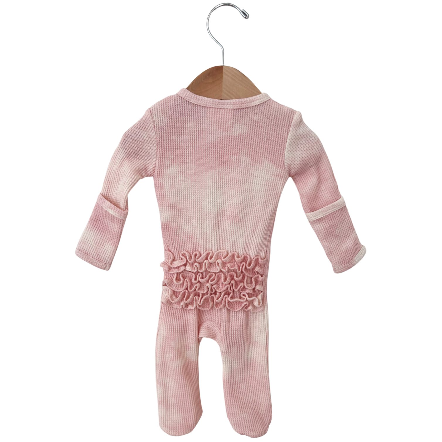 Organic Waffle Ruffle Zip Footie - Ballet Pink Tie Dye - Twinkle Twinkle Little One