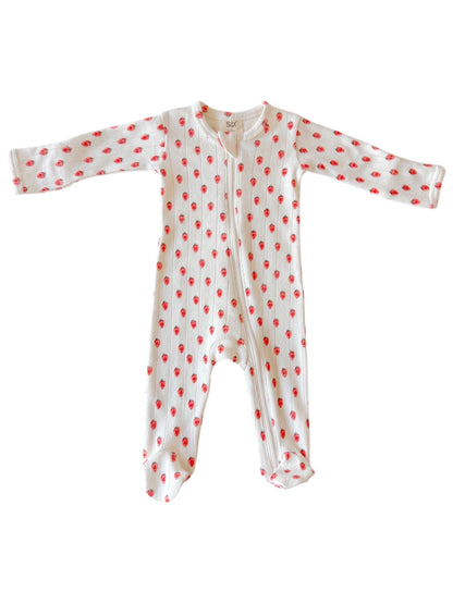 White Strawberry Organic Pointelle 2-Way Zip Footie - Twinkle Twinkle Little One