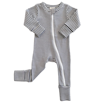 Black Stripe Organic Ribbed 2-Way Zip Romper - Twinkle Twinkle Little One