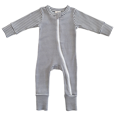 Black Stripe Organic Ribbed 2-Way Zip Romper - Twinkle Twinkle Little One