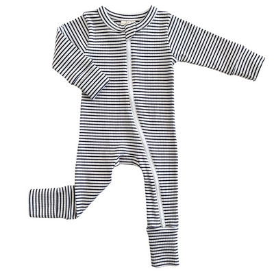 Black Stripe Organic Ribbed 2-Way Zip Romper - Twinkle Twinkle Little One
