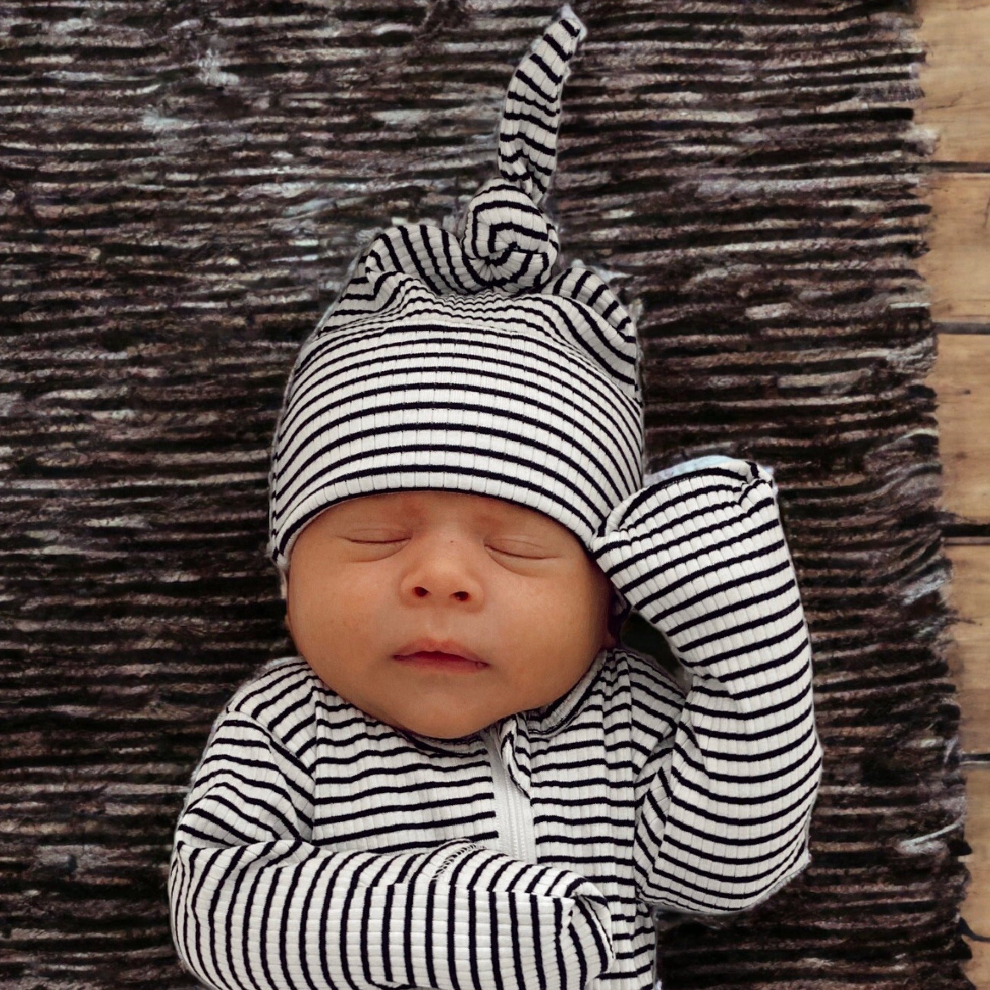 Black Stripe Organic Ribbed Beanie - Twinkle Twinkle Little One