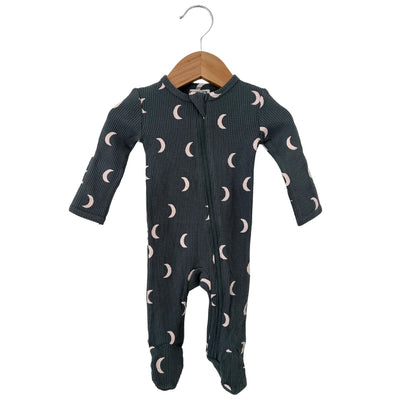 Organic Waffle Zip Footie-Moon - Twinkle Twinkle Little One