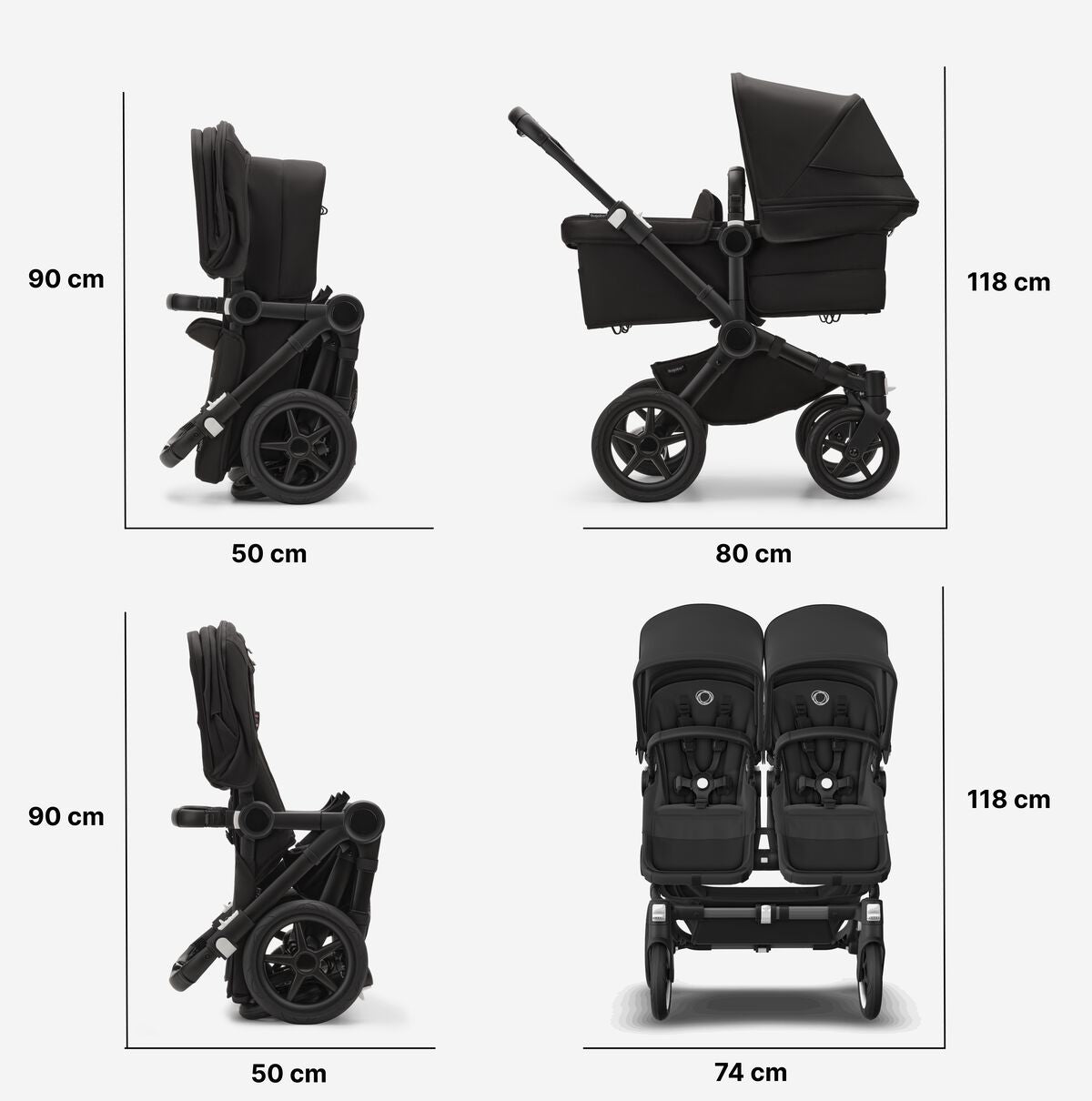 Bugaboo Donkey 5 Twin bassinet and seat stroller -Misty white sun canopy, midnight black fabrics, black chassis - Twinkle Twinkle Little One