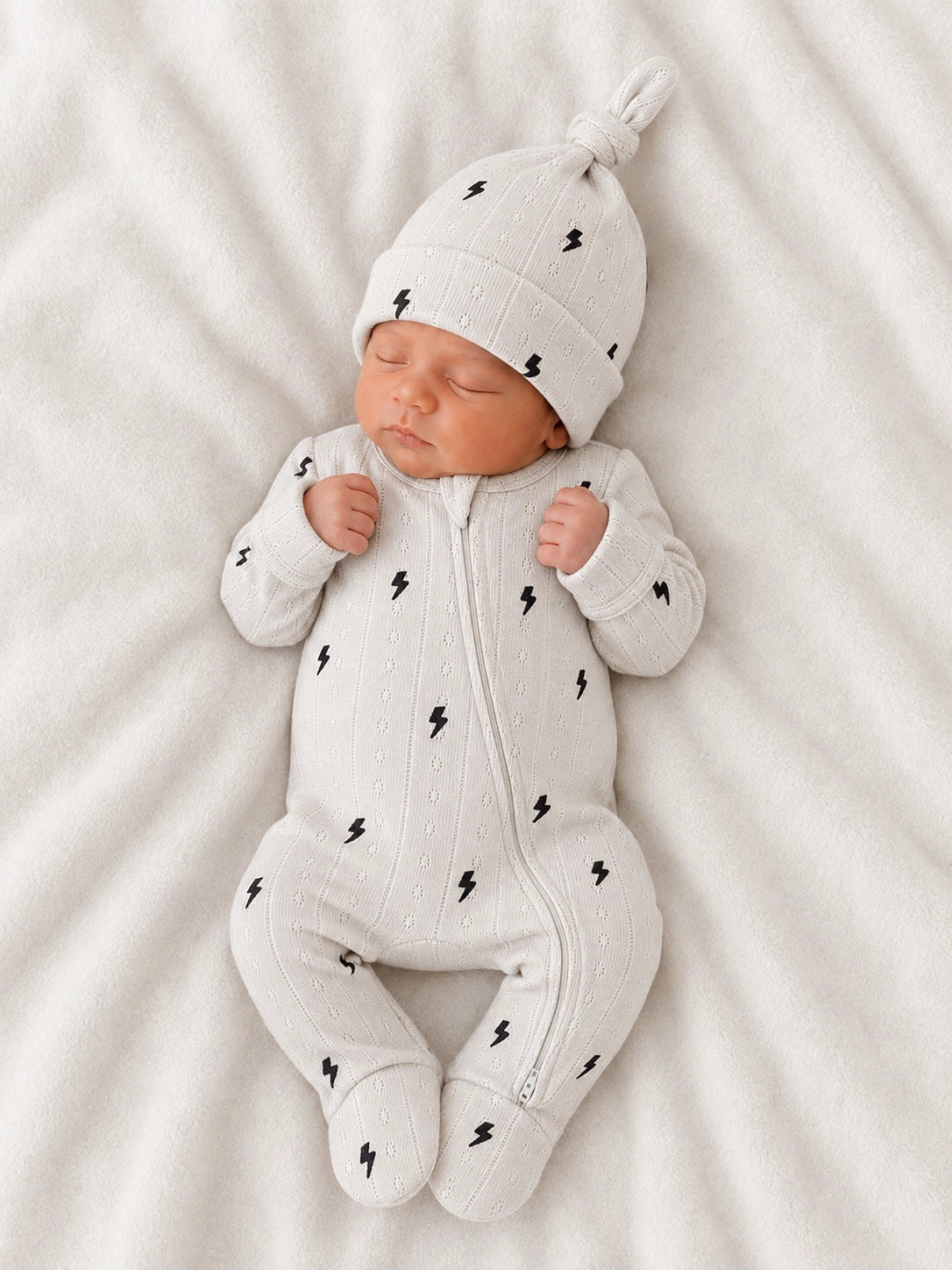 Lightning Bolts Organic Pointelle 2-Way Zip Footie