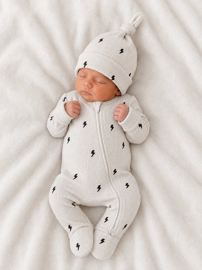 Lightning Bolts Organic Pointelle 2-Way Zip Footie